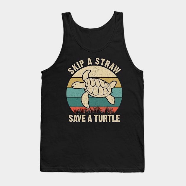 Skip a Straw Save a Turtle for Earthday - Vintage Retro Design T Shirt 3 Tank Top by luisharun
